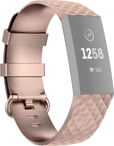 By Qubix - Compatible Fitbit bandje - geschikt voor Fitbit Charge 3 - Fitbit Charge 4 siliconen diamant pattern bandje - Maat: Large - Rosé goud - Horlogeband - smartwatchbandje