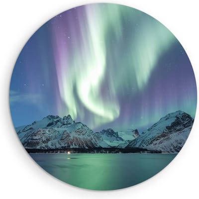 Saammp Muurcirkel Hout - Noorderlicht in ijsland - Landschap - Natuur - Ø 90 - Wandcirkel - Wanddecoratie Cirkel - Muurdecoratie Woonkamer - Slaapkamer decoratie - Rond Schilderij