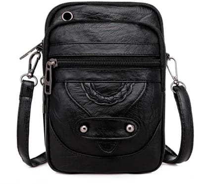 Innerlight® Vintage Dames Crossbody Tas – Kleine Schoudertas en Telefoontasje – PU Leer – Zwart – Portemonnee en Handtas in Eén