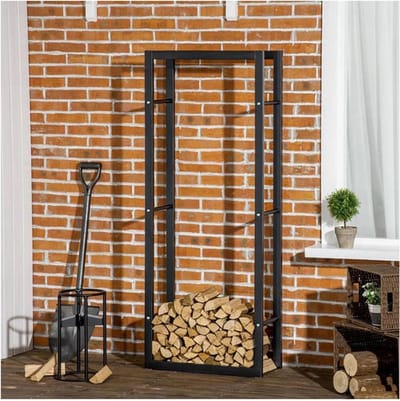 Houtrek Buiten - Opslagrek Brandhout - Hout Opslaan - Eenvoudige Montage - 150 cm Lengte - Zwart