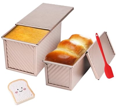 Pullman Broodpan met Deksel - Set van 2, 1 lb Capaciteit voor Zelfgemaakt Brood, Antiaanbaklaag