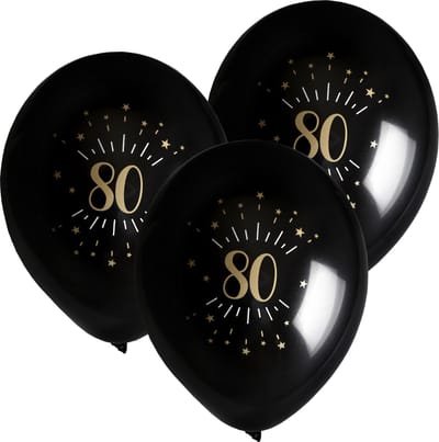 Santex verjaardag leeftijd ballonnen 80 jaar - 24x stuks - zwart/goud - 23 cm - Feestartikelen