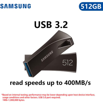Samsung 128GB USB Flash Drive USB Stick BAR Plus 64GB 256GB 512GB USB 3.1 Mini Pen Drive Geheugenstick Opslagapparaat U Disk Leessnelheid tot 400MB/s ·512GB