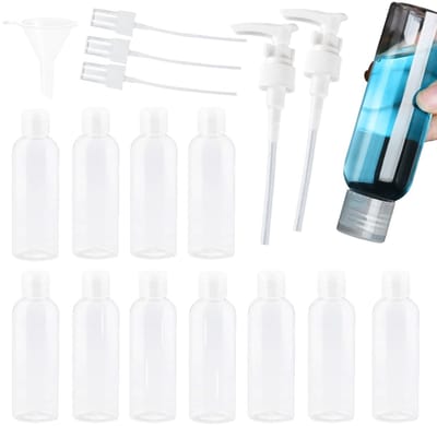 Dailygoods- Reisflessen Set van 10 stuks - 100 ml - Transparante kunststof - Kliksluiting - Mini-luchtflessen - PET-douchegelcontainer - Flessen