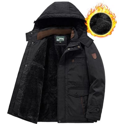 Gevoerde winterjas voor heren Losse casual gevoerde jas met meerdere zakken voor buiten Winter en winddichte gevoerde jas 5XL zwart