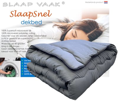 SlaapVaak SlaapSnel Dekbed - Dekbed zonder Overtrek - All Year Dekbed - Hoesloos Dekbed - Anti-Allergisch - Wasbaar - Eenpersoons - 140x200 cm - Antraciet
