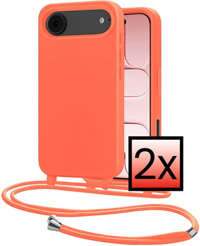 Hoes Geschikt voor iPhone Air Met Telefoonkoord - Siliconen Hoesje Backcover Met Ketting - Papaya - 2 PACK