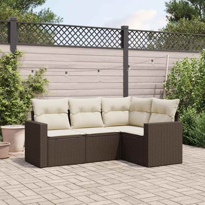 vidaXL - 4-delige - Loungeset - met - kussens - poly - rattan - bruin