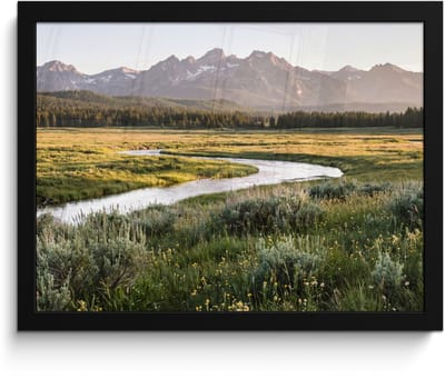 Poster in lijst - Fotolijst 40x30 cm - Posters - Berglandschap - Rivier - Bos - Posterlijst zwart - Decoratie - Wanddecoratie woonkamer - Muurdecoratie slaapkamer