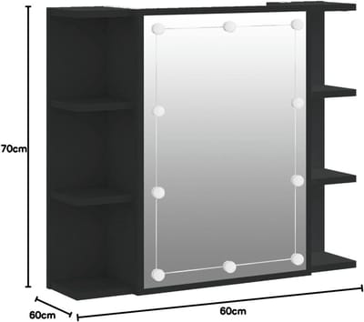 Spiegelkast LED - Badkamerkast Verlicht - Opbergen Badkamer - Geïntegreerde Verlichting - 70x16x60 cm - Zwart