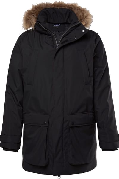 Men Plus - Heren - Functionele parka capuchon met imitatiebont - Zwart - Maat 3XL