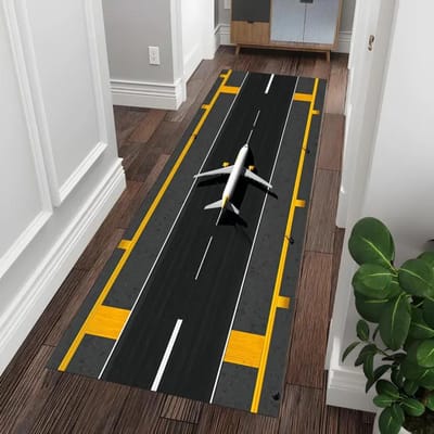 Vliegtuig Landingsbaan Loper Vloerkleed Glow-Geïnspireerd Luchthaven Hal Tapijt voor Kinderen Piloot Cadeau Luchtvaart Thema Moderne Vloermat Slaapkamer 50x150CM