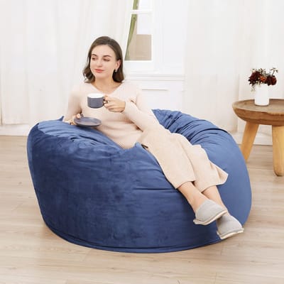 Zitzak Fluwelen Hoes Comfortabel - Afneembare en Wasbare Hoes - Zitzak Sofa met Memory Foam - Geschikt voor Woonkamer of Slaapkamer, Blauw