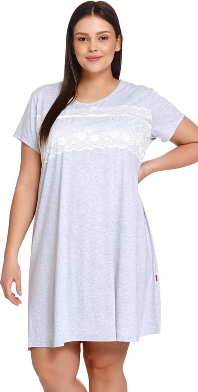 Doctor Nap Nachthemd Dames Viscose | Nachthemd Dames Korte Mouw | Nachtjapon Dames | Nachthemd Dames Volwassenen | Grey Melange TW.9233 XL