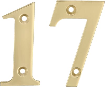 AMIG Huisnummer 17 - massief messing - 10cm - incl. bijpassende schroeven - gepolijst - goudkleur