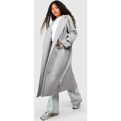 boohoo Dames Petite Riemtrenchcoat met Wolachtig Uiterlijk | Grey | Maat: 6
