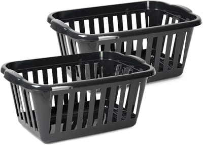 Plasticforte Wasmand - 2x - zwart - kunststof - 40 liter - 60 x 40 x 26 cm - manden voor wasgoed - huishouden - opbergmand