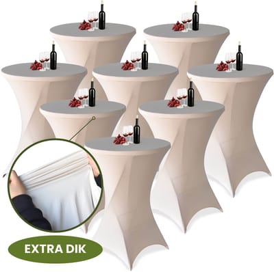 Statafelrok Champagne / Beige x 8 – ∅80-85 x 110 cm met Opbergtas – Statafelhoes Stretch Stof – Kras- en Vouwvrije Statafel Rok Extra Dik – Sta Tafelrok - 8 Stuks – Statafelhoezen Voor Horeca, Evenementen, Feest, Bruiloft en Partijen
