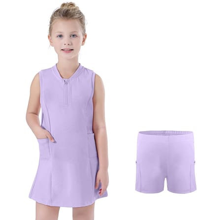 Dailygoods- Tennisjurk voor Meisjes - Mouwloos - Korte Broek - A-lijn - 4 Zakken - Ritssluiting - 75% Nylon, 25% Spandex - Sportjurk