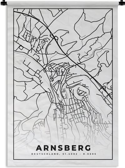 Wandkleed - Wanddoek - Stadskaart - Arnsberg - Plattegrond - Kaart - 120x180 cm - Wandtapijt