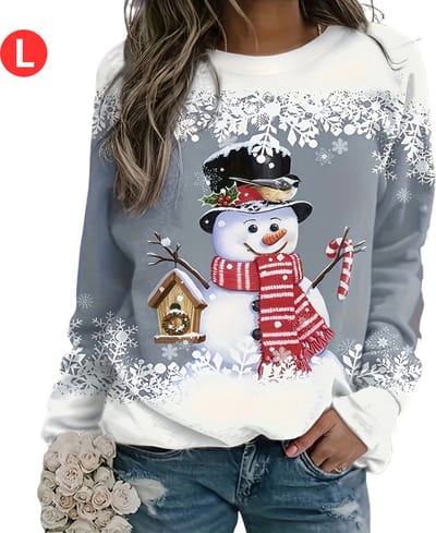 Livano Kersttrui - Dames - Foute Kersttrui - Christmas Sweater - Kerst Sweater - Christmas Jumper - Pyjama - Pullover - Sneeuwpop - Grijs - Maat L