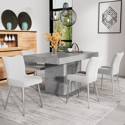 REDOM Eetkamerstoelenset - Lendensteun - Modern - Woonkamer - Fluweel - Grijs - 4-delig