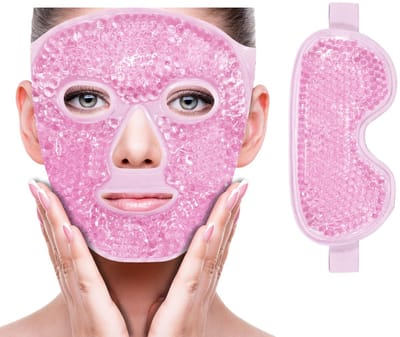 2 Stuks Koud en Warm Gelmasker - Gel Oogmaskers - Verkoelend Oogmasker - Verkoelend Ijsmasker voor Gezicht en Ogen - 1x Oogmasker + 1x Gezichtsmasker - Warm/Koud-Kompres - Vermindert Zwellingen, Wallen, Roodheid - Roze