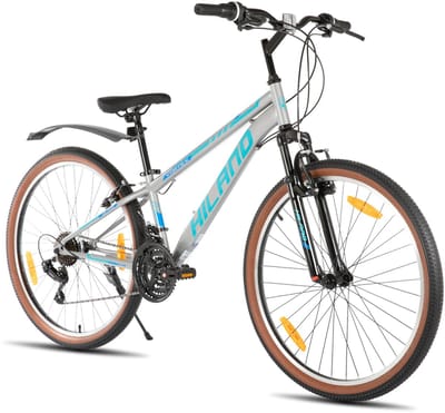Hiland Mountainbike - 26 Inch - 21 Versnellingen - Hardtail MTB voor Heren & Dames - V-Brakes - Grijs - Geschikt voor buitenactiviteiten in de lente