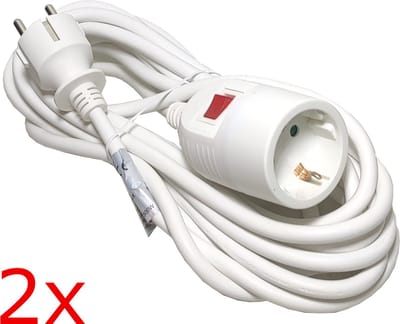 2X RA Verlengsnoer Schakelaar 5 Meter wit Verlengkabel 3X1.5mm met randaarde