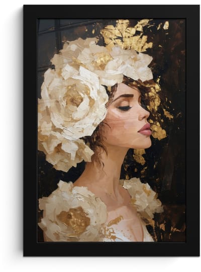 Poster in lijst - Fotolijst 20x30 cm - Posters - Abstract - Vrouw - Bloemen - Wit - Posterlijst zwart - Decoratie - Wanddecoratie woonkamer - Muurdecoratie slaapkamer