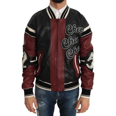 Dolce & Gabbana Mannen Leren Club Lounge Zwart Rood Jasje