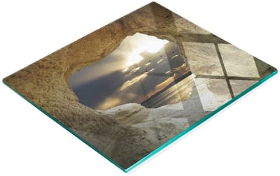 Glazen serveerplank met afbeelding van een zeegrot, 60x52 cm