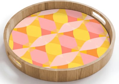Dienblad rond 40x40 cm - Schootdienblad hout - Kleurrijk - Ruitpatroon - Bladvormen - Borrelplank rechthoek - Plateau houten dienbladen