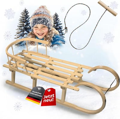 Houten Hoornslee voor 2 Personen met Rugleuning en Trekkoord - 120 cm Beukenhout
