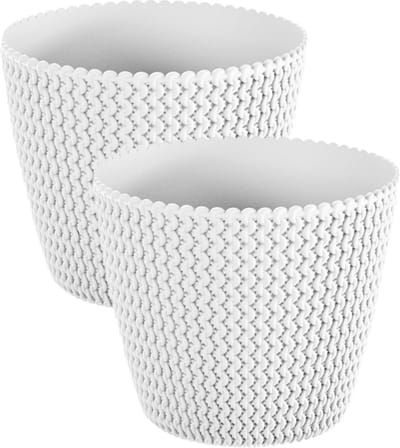 Prosperplast Plantenpot/bloempot Splofy - Set van 2x stuks - parel wit - kunststof - D13 x H11 cm - binnen/buiten
