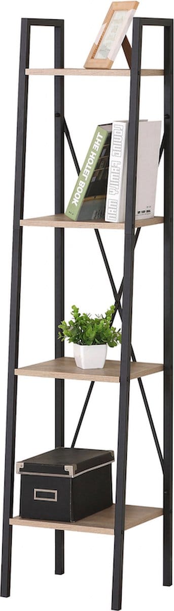 NATURN LIVING Smalle Etagere Kast 4 Planken - Opbergkast Open - Boekenkast met 4 Lagen - Landelijke Stellingkast - Ruimte Besparend - Kast - Opbergkasten - Mat Zwart