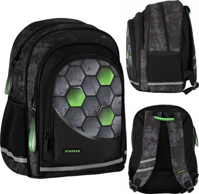 Football Zwarte jeugdige rugzak, verstijfde, schoolrugzak 40x29x20 cm met een verstevigde rug