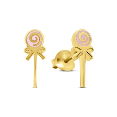 New Bling 9LA-20027 Zilveren Oorknopjes - Lolly - Oorbellen - Snoep - 11,5x4,4mm - Roze - Zilver - Verguld/Goud op Zilver