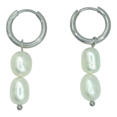 Parel oorbellen dames - Echte zoetwaterparels - Stainless steel oorringen - 14mm / 32mm