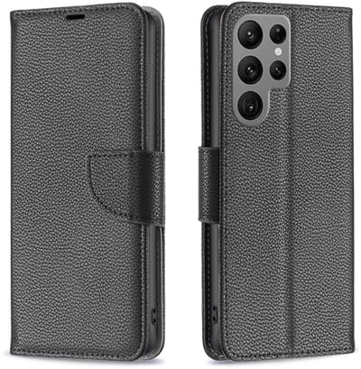 Voor Samsung Galaxy S24 Ultra 5G Litchi textuur pure kleur flip lederen telefoonhoes (zwart)