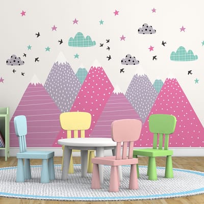 Stickers met Scandinavische bergen voor kinderen, Unika, 100 x 150 cm