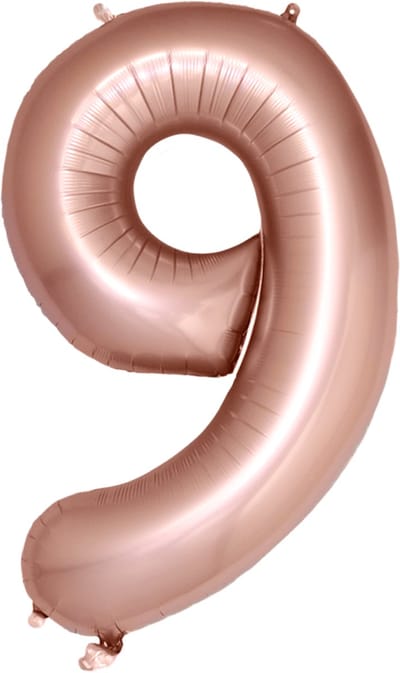 BTH – Folie Ballon Cijfer 9 – Rosé Goud – Feestversiering – Helium of Lucht – Verjaardag Decoratie – Met Rietje – 86cm