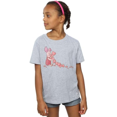 Disney Meisjes Winnie The Pooh Knorretje Hartenketting Katoenen T-Shirt (Sportgrijs)