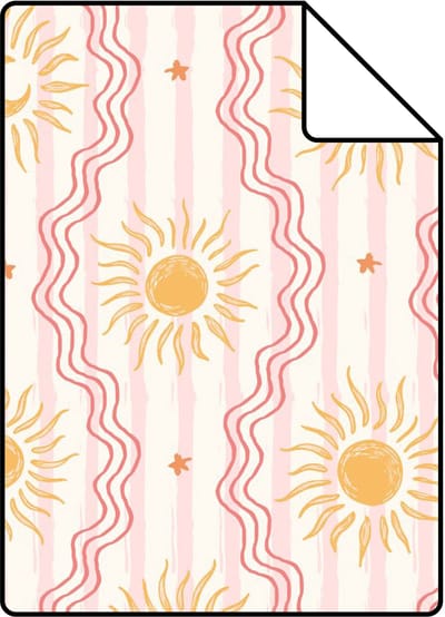 Proefstaal ESTAhome behang zonnetjes roze, rood en geel - 26.5 x 21 cm - 132018-S