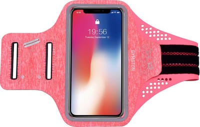 Gymston Universele Smartphone Hardloop Armband Roze met kaarthouder Inclusief ruimte voor pasjes en 2 sleutels- Sport Hardloopband – Reflecterend / Verstelbaar / Sportarmbanden / Geschikt voor iPhone 11 Pro / XS / X / 8 / 7 / 6S / 6 - Spatwaterdicht