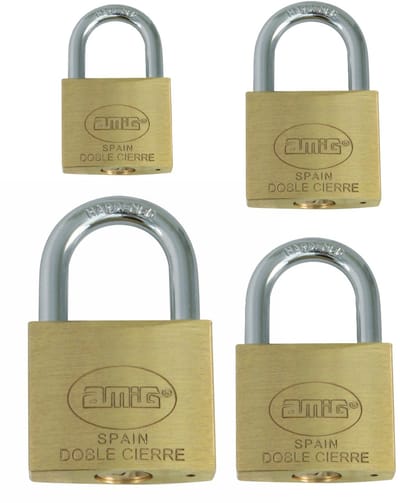 Amig High Quality Hangsloten / koffersloten set - 4x stuks - maat 30/40/50/60 mm - messing - incl 2 sleutels per slot