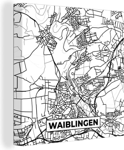Canvas Schilderij Waiblingen - Plattegrond - Kaart - Stadskaart - 20x20 cm - Wanddecoratie
