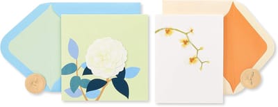 Set Elegante Blanco Kaarten met Enveloppen met Rose en Orchidee Ontwerp