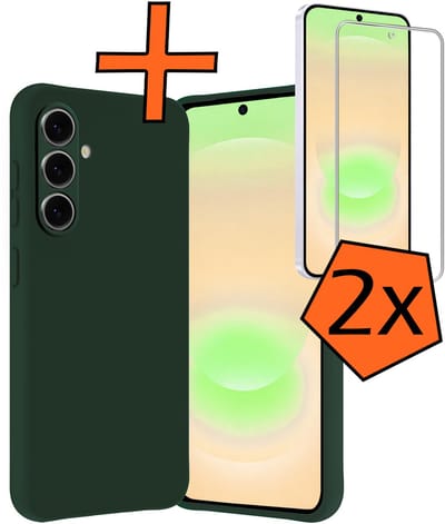 Hoes - Met 2x Screenprotector - Geschikt voor Samsung Galaxy A37 - Sterk & Shockproof - Back Cover - Siliconen Case - Telefoon Hoes - Donkergroen