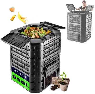 KADAX Modulaire compostbak voor tuinafval, kunststof compostbak met ventilatie en irrigatie, compostcontainer, snelcompostbak (zwart, 950 liter)